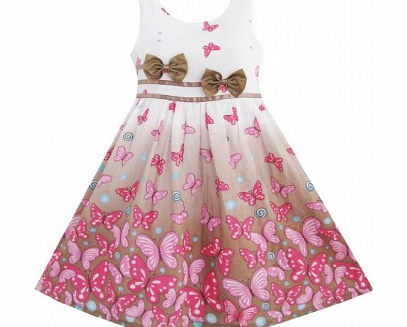 Sunny Fashion Girls Dress Brown Butterfly Double Bow Tie Party Kids Sundress Size 7-8 Years