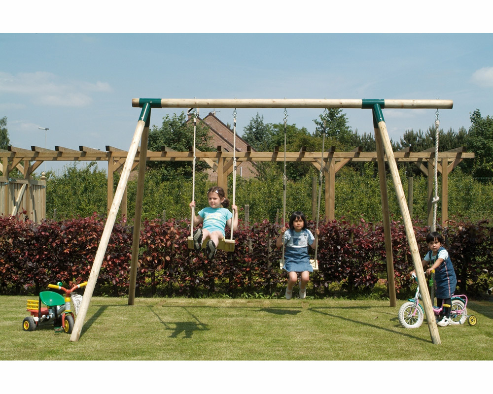 Supertramp Double Wooden Swings Set with Climbing Rope