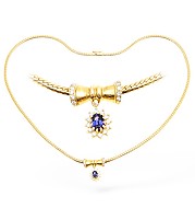 The Diamond Store.co.uk 18KY Diamond and Sapphire Cluster Detail Necklace 0.25ct 16Inches
