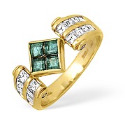 The Diamond Store.co.uk 18KY Princess Diamond and Emerald Ring with Square Detail 1.00ct