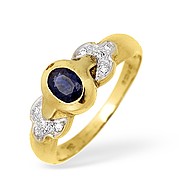 The Diamond Store.co.uk 18KY Rubover Sapphire Ring with Diamond Shoulder Detail 0.10CT