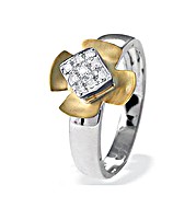 The Diamond Store.co.uk 9K Two Tone Diamond Flower Detail Ring (0.06ct)