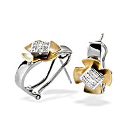 The Diamond Store.co.uk 9K Two Tone Diamond Flower Earrings