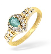 The Diamond Store.co.uk 9KY Diamond and Emerald Teardrop Ring 0.20CT