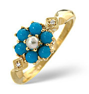 The Diamond Store.co.uk Pearl and Turquoise Ring 9K Yellow Gold