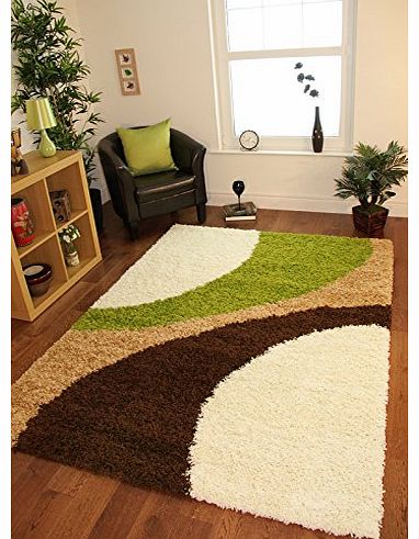 The Rug House Helsinki 1960 Cream, Lime Green & Brown Modern Next Style Cheap Shaggy Rugs - 5 Sizes