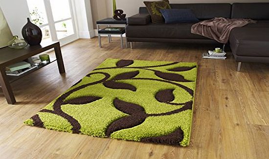 Think Rugs Modern Contemporary Wool Style Rug Hand Carved Living Room Floor Mat Leaves 120x170cm Green Brown