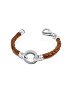 Tonino Lamborghini Brown Braided Leather and Sterling Silver Bracelet