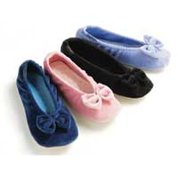 Totes Isotoner Velour Big Bow Ballerina Slippers Petal Pink Small