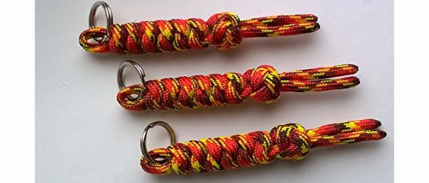 Tradewinds Fireball Paracord 550 Snake Stitch Diamond Knot Zip Extensions/Key Fob x 3. Handmade in Norfolk U.K.