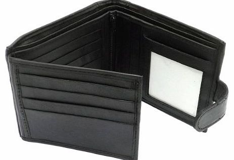 Trevisco Quality Mens Real Soft Leather Bifold Wallet - Black - Holds 12 cards - 2 note sections - ID section