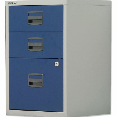 Trexus SoHo Filing Cabinet Steel Lockable 3-Drawer A4 W413xD400xH672mm Grey and Blue