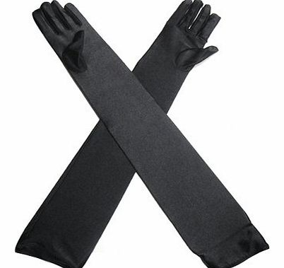 TRIXES Long Black Opera Gothic Gloves Womens Fancy Dress Elbow Evening Ladies 1920s 20s