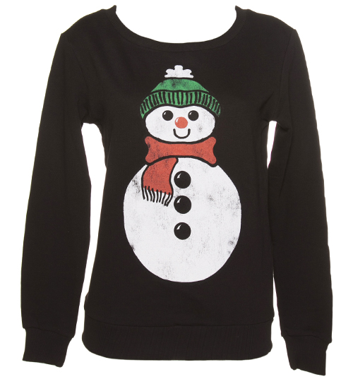 TruffleShuffle Ladies Black Snowman Christmas Sweater