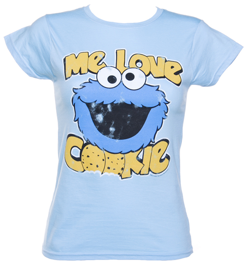 TruffleShuffle Ladies Blue Sesame Street Me Love Cookies T-Shirt