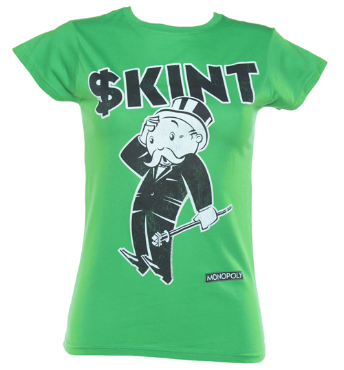 TruffleShuffle Ladies Green Monopoly Skint T-Shirt