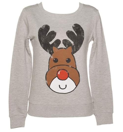TruffleShuffle Ladies Grey Reindeer Christmas Sweater