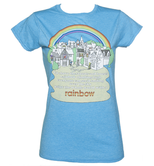 TruffleShuffle Ladies Heather Blue Rainbow Theme Tune T-Shirt