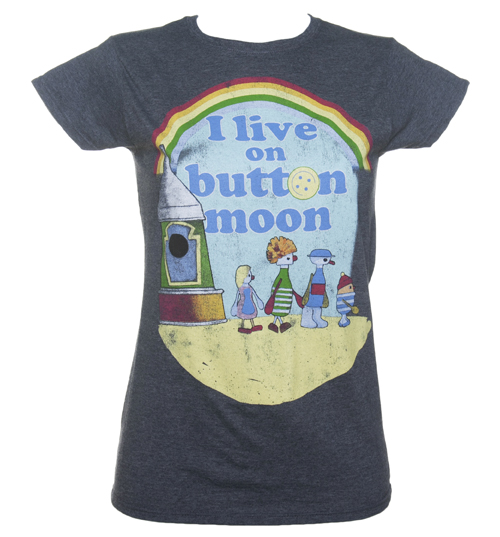 TruffleShuffle Ladies Heather Navy I Live On Button Moon T-Shirt