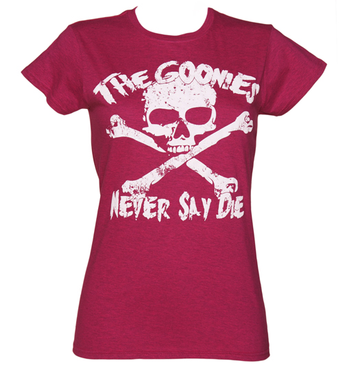 TruffleShuffle Ladies Heather Pink Goonies Never Say Die T-Shirt