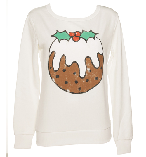 Ladies White Christmas Pudding Christmas Sweater