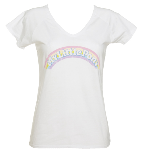 TruffleShuffle Ladies White My Little Pony Logo V-Neck T-Shirt