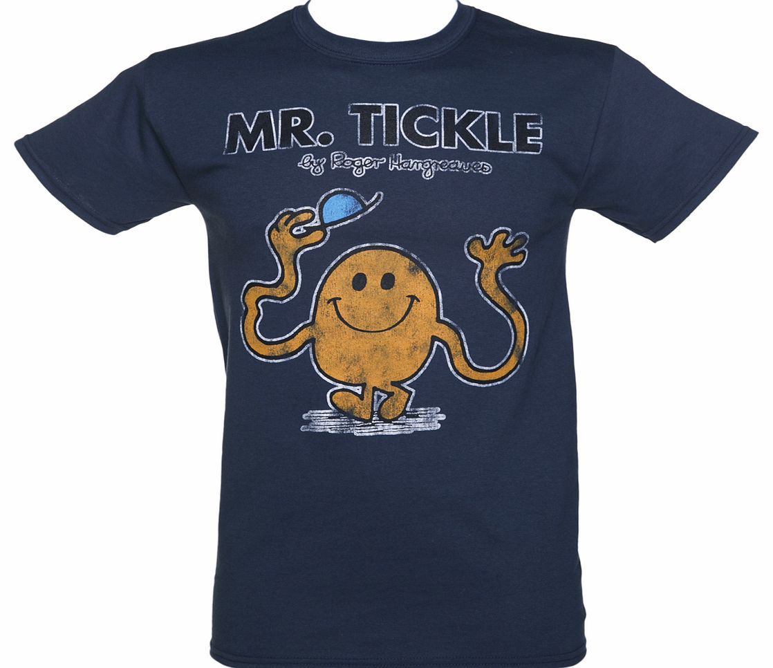 TruffleShuffle Mens Navy Mr Tickle Mr Men Heavyweight T-Shirt