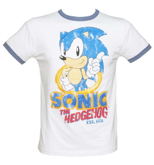 TruffleShuffle Mens Sonic The Hedgehog Vintage Ringer