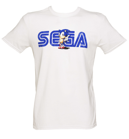 TruffleShuffle Mens White Sonic and Sega Logo T-Shirt