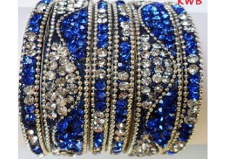 Tyagi Craft Indian Bridal Fancy Crystal Asian Bangle wedding Jewellery Party Wear Royal Blue Bangle Bracelet Kada ethnic Saree Kundan Bollywood Costume Colour Silver Size 2.1 Tyagi Craft