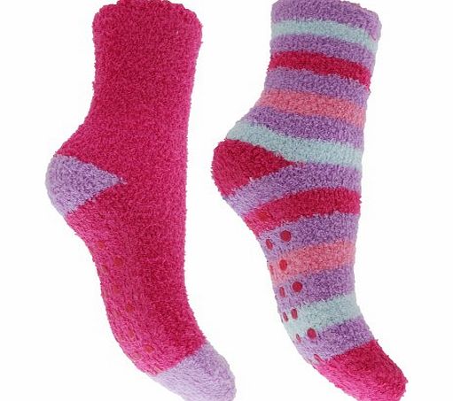 Universal Textiles Childrens/Kids Girls Supersoft Socks With Grippers (Pack Of 2) (UK Shoe 9-12 , Euro 27-30 (Age: 5-7 years)) (Dusty Pink/Cream)