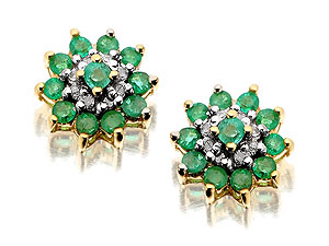 Unbranded 9ct-Gold-Diamond-And-Emerald-Earrings-045472