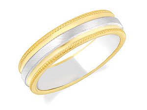 Unbranded 9ct Two Colour Gold Beaded Wedding Ring 184259-N