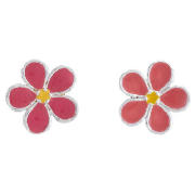Unbranded Girls Sterling Silver Pink Enamel Flower Earrings