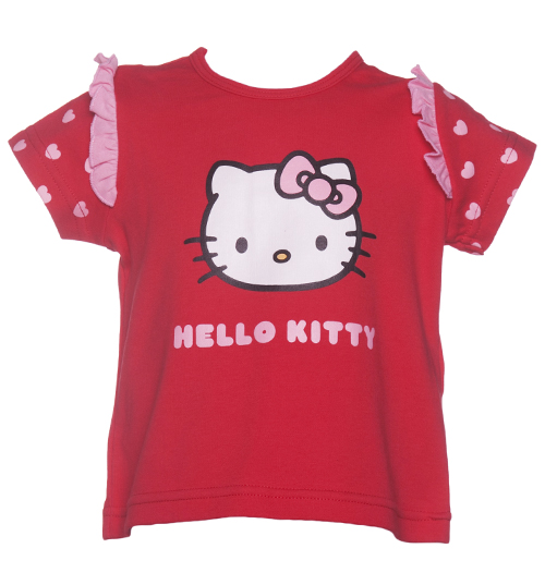 Unbranded Kids Red Frill Sleeve Hello Kitty T-Shirt