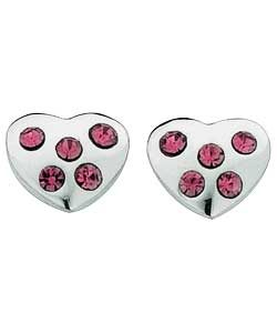 Unbranded Little Hearts Sterling Silver Pink Crystal Heart Earrings