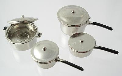 1:12 Scale Set of 4 Metal Pots and Pans