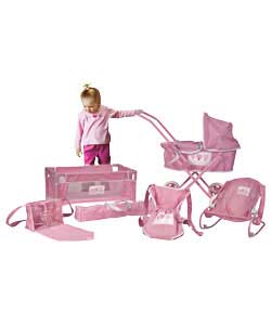 Sliver Cross First Pram and Pretty Pink Baby Play Set