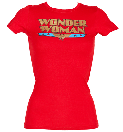 Urban Species Ladies Gold Foil Retro Wonder Woman Logo T-Shirt