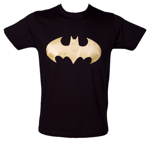 Urban Species Mens Gold Foil Batman Logo Black T-Shirt