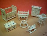 Vanity Fair 7 Piece Dolls House Nursery Set Scale 1: 12 White