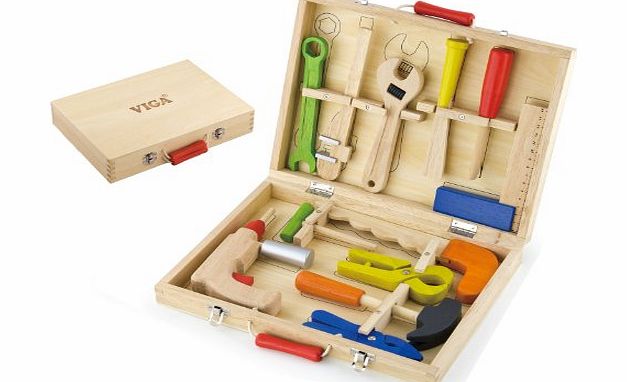Viga Twelve Piece Wooden Tool Set in Storage Box #50388