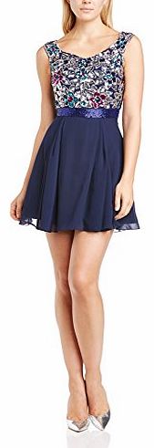 Virgos Lounge Womens Vision Mini Cocktail Short Sleeve Dress, Blue (Navy), Size 14