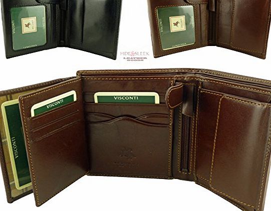 Visconti  Boxed Designer Leather Mens Organiser Wallet with 8 Card Slots Heritage Collection (Chocolate)