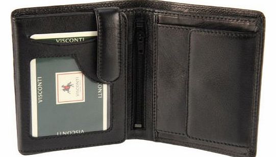 Visconti  Boxed Leather Designer Mens Organiser Wallet with 8 Card Slots Heritage Collection (Black)