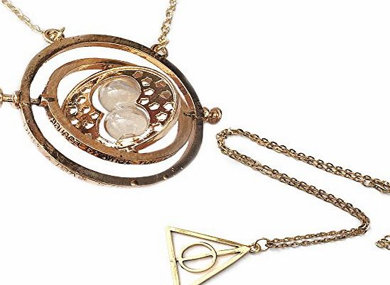 Vision Creations Wizardy Jewellery Double Pack Gold Hourglass And Triangle Necklace With Spinning Centre Symbol