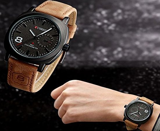 Vktech Fashion Curren Men Sport Military Water Quartz Watch with Leather Strap (Black)
