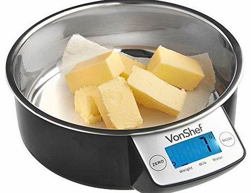 VonShef High Quality 5kg/11lb Digital Electronic Kitchen Scale with Stainless Steel Bowl