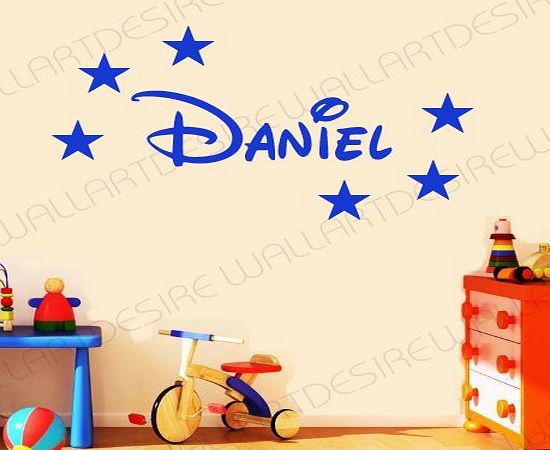 WALL ART DESIRE DISNEY STYLE PERSONALISED NAME amp; STARS BEDROOM VINYL WALL ART DECAL STICKER 14 COLOURS AVAILABLE ***PLEASE MESSAGE US WITH NAME *** (BLUE, 20 CM X 60 CM)