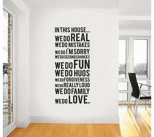 HOUSE RULES QUOTE VINYL WALL ART DECAL STICKER IN BLACK - 120CM (H) X 55CM (W)